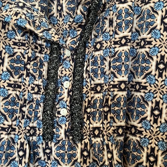 Dressbarn Blue and Tan Floral Blouse - Picture 2 of 6